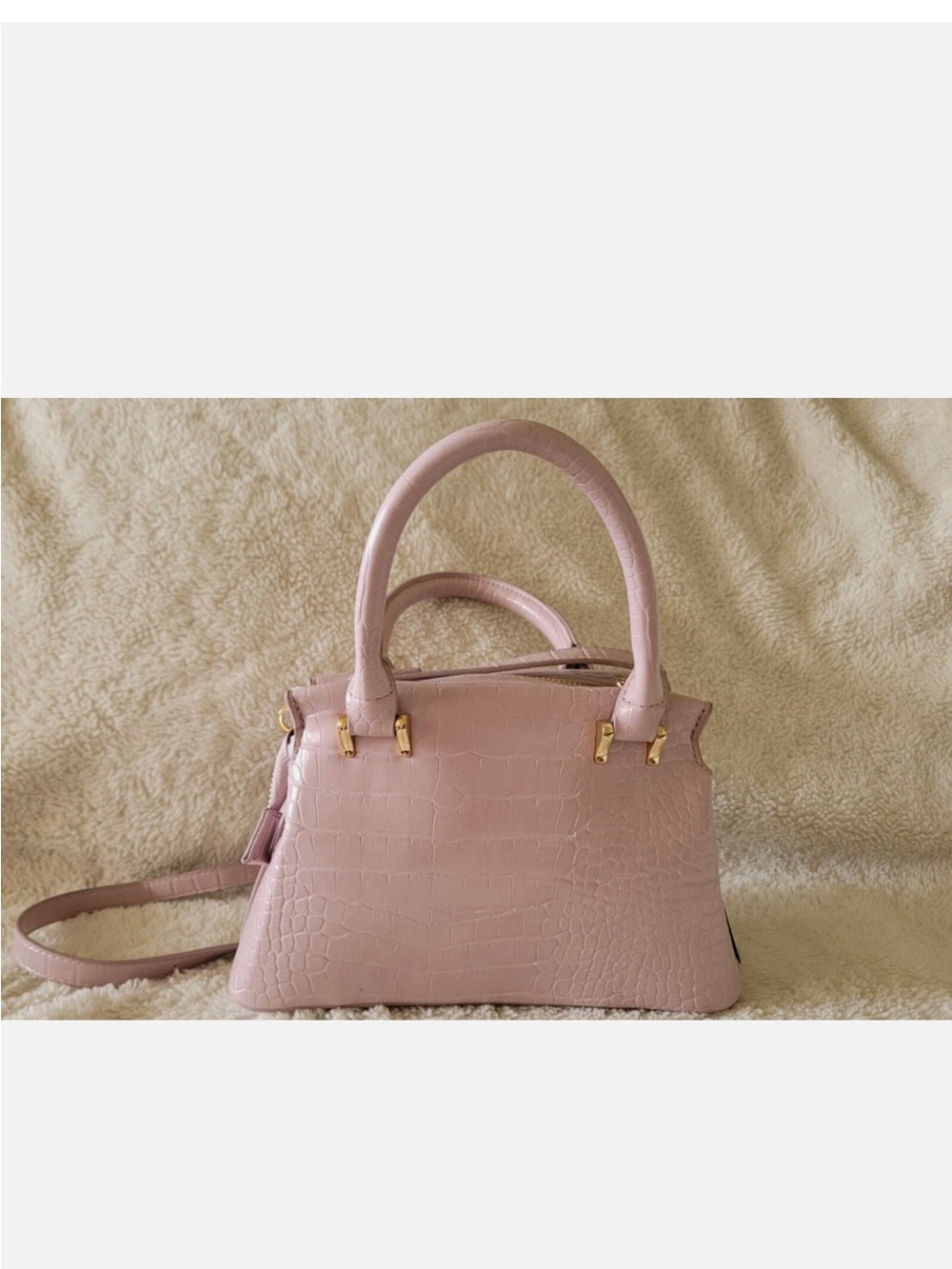 bebe Blush Pink Croc-Embossed Top-Handle Satchel with Gold Hardware - Picture 4 of 4